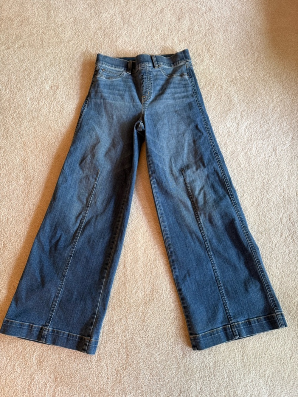 SPANX Seamed Front Wide Leg Jeans Pull-On Mid Blue M High Rise Stretch Denim - Picture 2 of 3